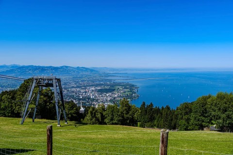 View from Pfänder of the Pfänder Railway and Lake Constance, Lochau, Bregenz, Vorarlberg, Austria
