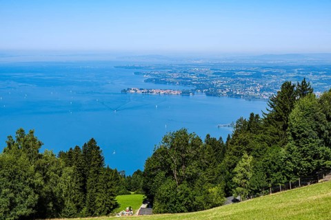Scenic view of Lake Constance from Pfänder in Lochau, Bregenz, Vorarlberg, Austria