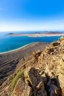 View of the sea and the island of La Graciosa, Mirador del Porrito viewpoint, Lanzarote, Canary