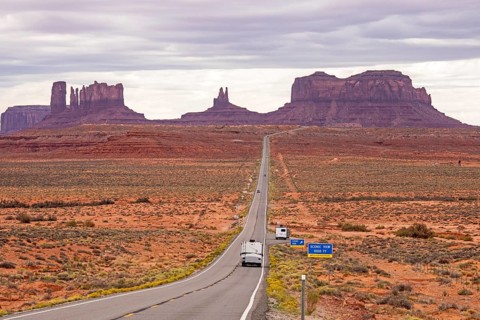 Mexican Hat, Utah - A view of some of the Monument Valley rock formations in Arizona from US