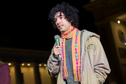 Arshak Makichyan (Russian-Armenian climate activist) speaks at the international climate demo under