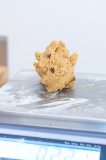 Dough with raisins on a scale in a baking environment, Christmas baking, Haselstaller Hof,