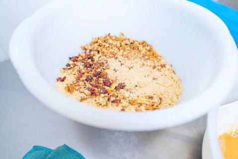 A mix of nuts and berries in a large white bowl, Christmas baking, Haselstaller Hof, Wildberg,