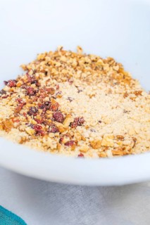 Nuts and berries are well mixed in a white bowl, Weihnachtsbacken, Haselstaller Hof, Wildberg,