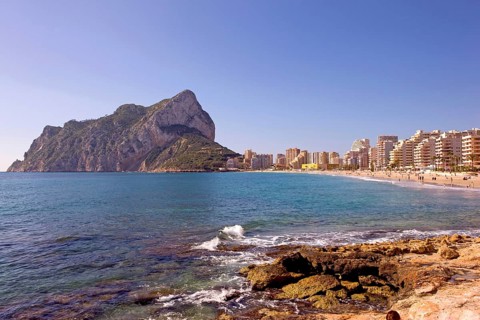 Rocks, Playa La Fossa-Levante, Penon de Ifach landmark, Calpe Valencia, Costa Blanca, Spain