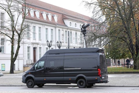 Drone defense vehicle in front of the new guard - Memorial Day Wreath laying for victims of war and