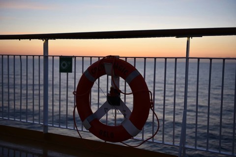 Lifebuoy on the Color Line ferry, Baltic Sea, Schleswig-Holstein, Germany