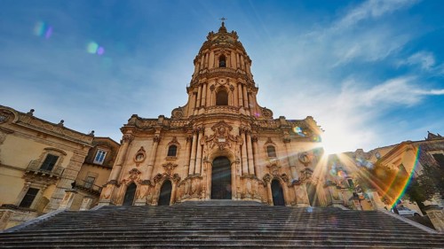 Duomo di San Giorgio, St. George's Cathedral, Modica, impressive Baroque church at sunset with