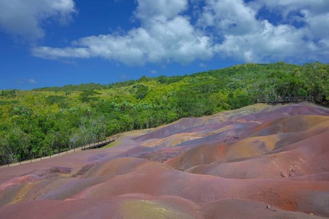Close-up tourist attraction in Mauritius, Seven Coloured Earth, popular tourist destination.