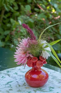 Small bouquet with dahlias and grasses, North Rhine-Westphalia, Germany