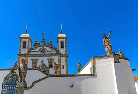 Church and sculptures of the twelve prophets made by Aleijadinho at the Sanctuary of Bom Jesus de