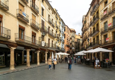 Historic buildings pedestrianised street Plaza Carlos Castel, leading off Plaza Torino, city centre