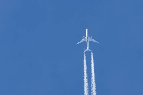 Boeing 787-9 Dreamliner jet passenger aircraft of Gulf Air airlines flying in a blue sky with