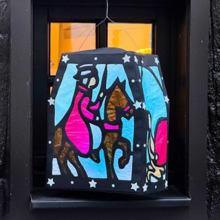 Homemade Martin lantern, decoration in a window of a half-timbered house, Altstadt, Kempen, Lower