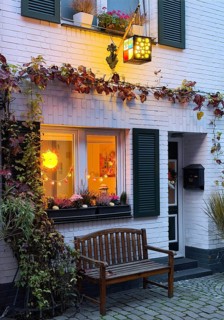 Decorated house façade for the Martin train in Tiefstraße, Altstadt, Kempen, Lower Rhine, North