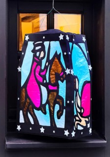 Homemade Martin lantern, decoration in a window of a half-timbered house, Altstadt, Kempen, Lower