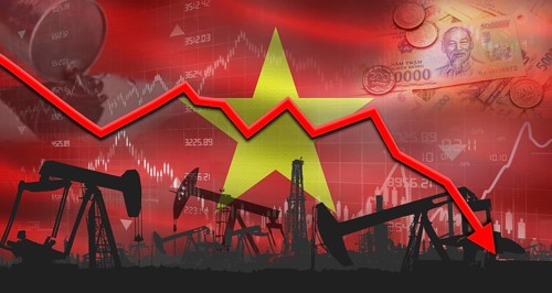 Fall oil price with Vietnamese flag on economic chart, Petrol crisis with Vietnamese flag on