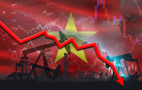 Crude crisis with Vietnamese flag on financial graph. Fall oil price with flag of Vietnam on