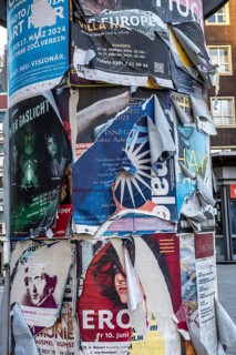 Advertising column for cultural projects, advertising for events, unkempt, torn and exfoliated