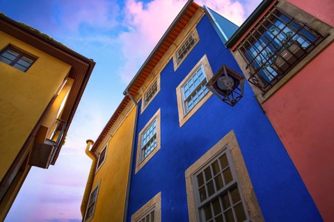 Beautiful and colorful Porto Streets near Rio Douro in historic center