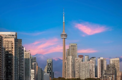 Scenic Toronto financial district skyline in the city downtown