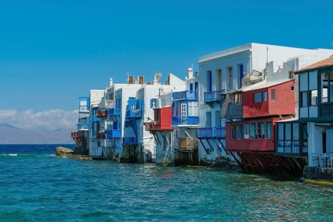 Mykonos, Cyclades, Greece - Little Venice is a picturesque neighborhood in Mykonos Town with