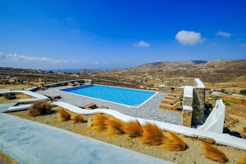 Ano Mera, Mykonos, Cyclades, Greece - Theme photo: vacation in Greece, sun loungers on the terrace