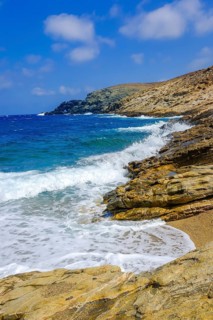 Mykonos, Cyclades, Greece - Fokos Beach, small settlement with sandy beach in the north of the