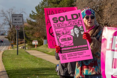 Farmington Hills, Michigan USA - 10 November 2025 - Activists picket U.S. Senator Haley Stevens'