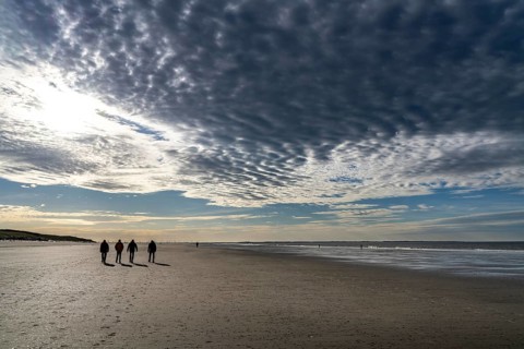 Walkers on the Wadden Sea near the East Frisian island of Spiekeroog, west of the North Sea island,