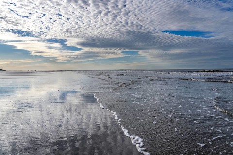 Wadden Sea near the East Frisian island of Spiekeroog, west of the North Sea island, at low tide,