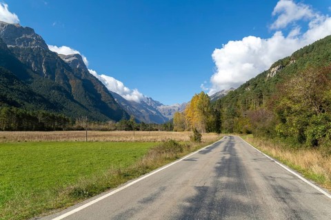 Road to Pyrenees mountains, Bielsa, Huesca province, Aragon, Spain - Ordesa y Monte Perdido,