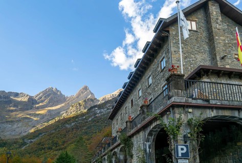 Bielsa Parador hotel building mountain landscape, Ordesa y Monte Perdido National Park, Bielsa,