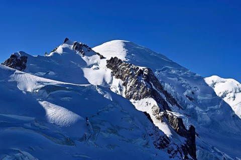Mont Maudit covered with snow from the left, Mont-Blanc, Aiguille du Midi mountain station viewing