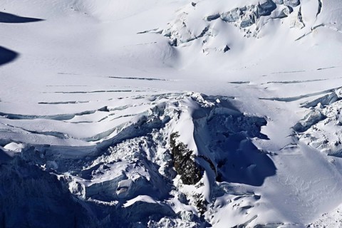 Detailed view of a glacier on a mountain, Dôme du Goûter, viewing platform, Aiguille du Midi