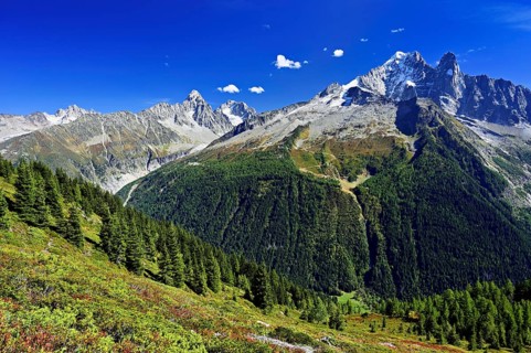 From left Aiguille du Chardonnet, in front foothills of the Argentière Glacier, on the right
