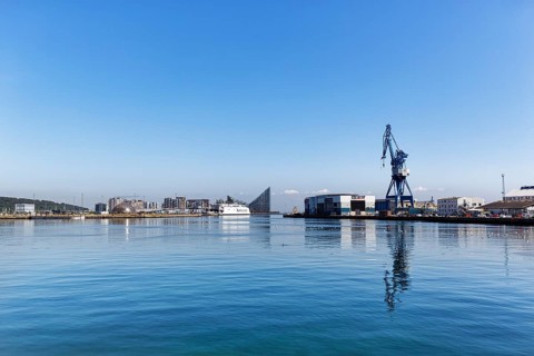 View of port facilities, container port, Aarhus, Jutland, Denmark