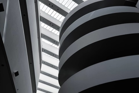 ARoS Aarhus art museum, distinctive, sculptural spiral staircase, modern architecture, incidence of