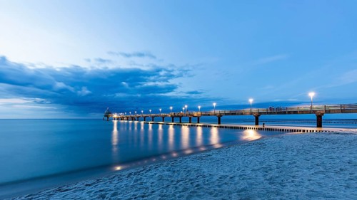 Pier and beach in the Baltic Sea resort of Zingst on the Baltic Sea, Fischland-Darß-Zingst,