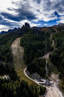 Ski slope, downhill, autumn, tourism, environmental degradation, Cinque Torri Ski Resort,