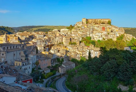 Elevated view of Ragusa Ibla historic town, Ragusa Ibla, Ragusa province, Sicily, Italy