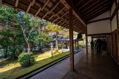 Veranda in Ryoan-ji, Zen Buddhist temple complex, in spring, Kyoto, Japan
