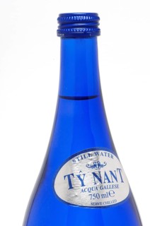 Mineral water, Ty Nant, in blue designer bottle, water from Wales, is considered one of the best
