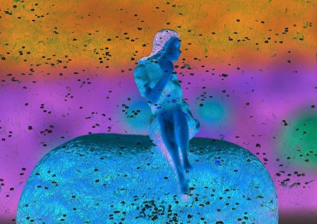 Miniature figure woman in studio, alienation, North Rhine-Westphalia, Germany