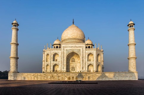 Taj Mahal after sunrise, most famous building of the Mughal period in Agra