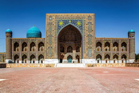 Tillakori Madrasah, Registan Square, ensemble of three madrasas, Samarkand, Uzbekistan