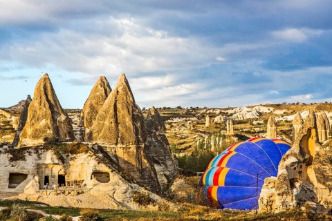 Balloon ride over fantastic tuff rock formations, Cappadocia, Turkey