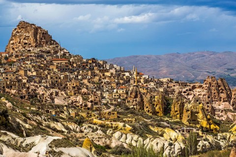 Uechisar Castle, fantastic tuff rock formations, Cappadocia, Turkey