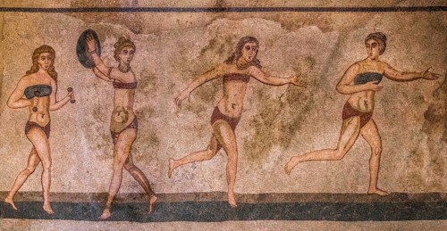 The bikini girls, sportswomen, mosaic floor, late Roman luxury villa from the 3rd - 4th century,