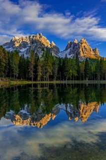 Mountain lake, mountains, reflection, sunny, evening light, Lake Antorno, Lake Antorno, Cadini